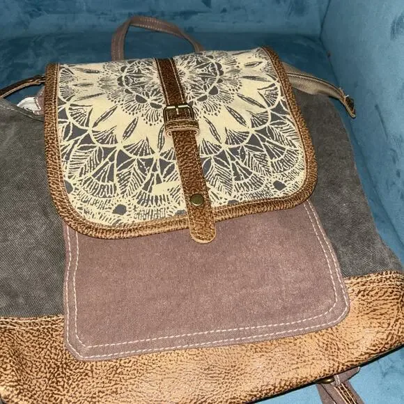 Myra Bag Daisy Delight Backpack Bag Upcycled Canvas S-1287 14.5" W x 13" H - Picture 1 of 4